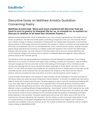 The Relevance of Matthew Arnold’s Views on Poetry