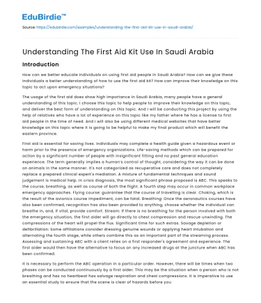Understanding The First Aid Kit Use In Saudi Arabia