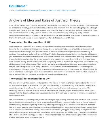 Analysis of Idea and Rules of Just War Theory