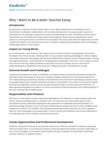 Why I Want to Be a Math Teacher Essay