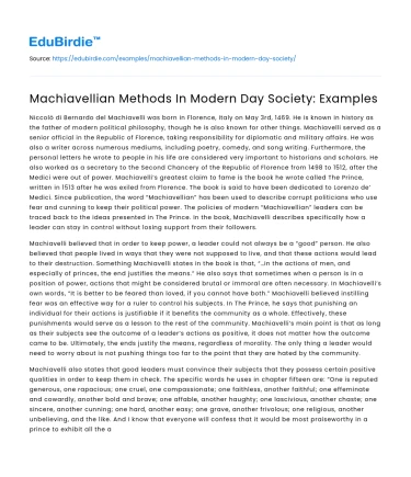 Machiavellian Methods In Modern Day Society: Examples
