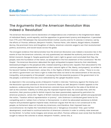 The Arguments that the American Revolution Was Indeed a ‘Revolution’
