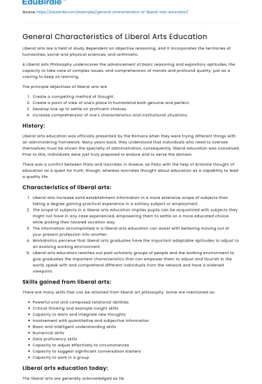 General Characteristics of Liberal Arts Education