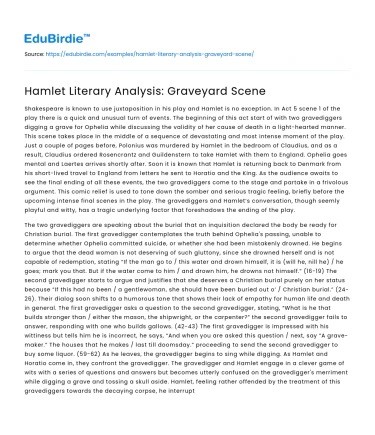 Hamlet Literary Analysis: Graveyard Scene