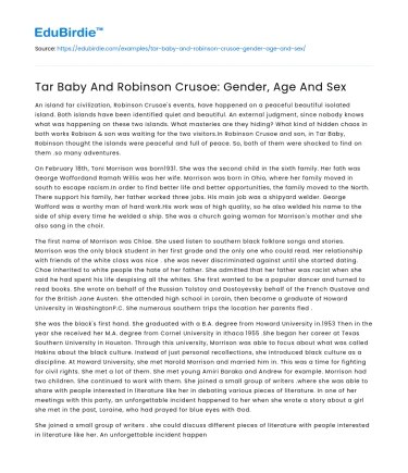 Gender Dynamics in Tar Baby and Robinson Crusoe