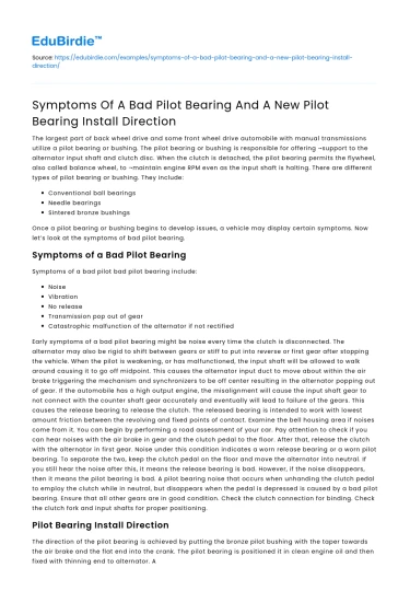 Symptoms Of A Bad Pilot Bearing And A New Pilot Bearing Install Direction