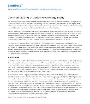 Decision Making of Juries Psychology Essay