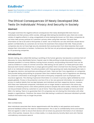 Ethical implications of new DNA tests on privacy