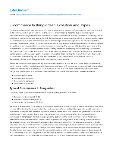 E-commerce In Bangladesh: Evolution And Types