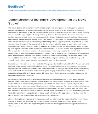 Demonstration of the Baby’s Development in the Movie ‘Babies’