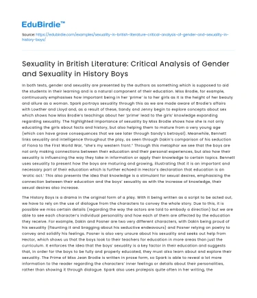 Gender and Sexuality in History Boys: British Literature Analysis