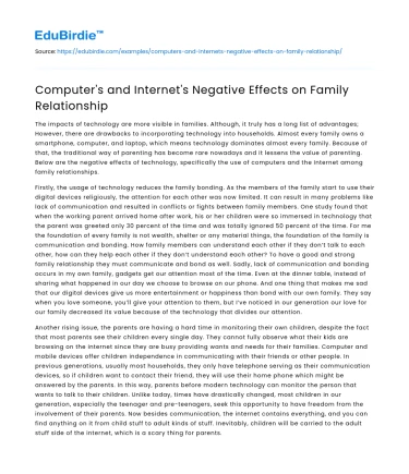 Computer’s and Internet’s Negative Effects on Family Relationship