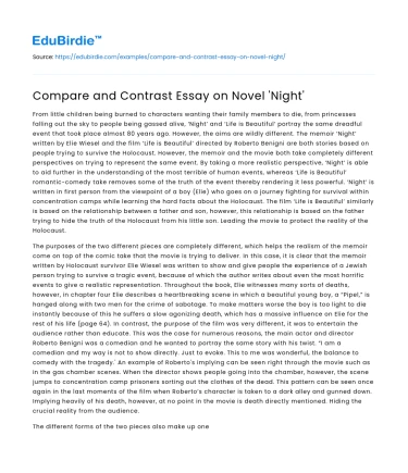 Compare and Contrast Essay on Novel ‘Night’
