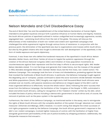 Nelson Mandela and Civil Disobedience Essay
