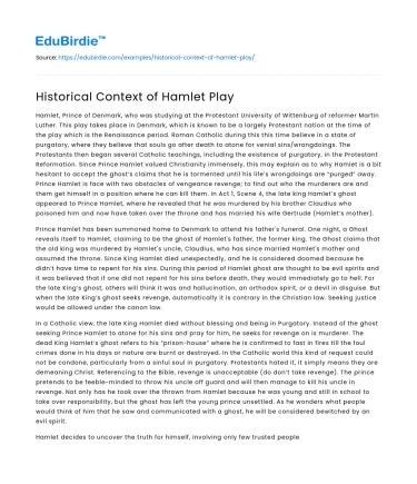 Historical Context of Hamlet Play