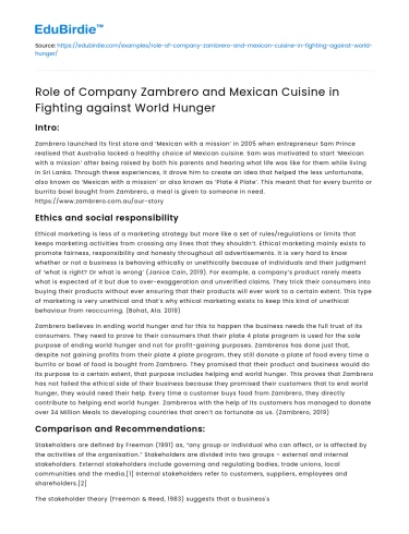 Zambrero & Mexican Cuisine Fighting World Hunger