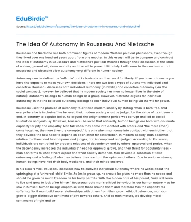 The Idea Of Autonomy In Rousseau And Nietzsche