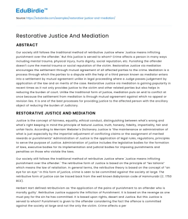Restorative Justice And Mediation