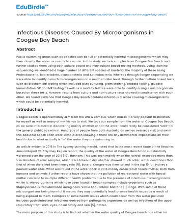 Infectious Diseases Caused By Microorganisms in Coogee Bay Beach