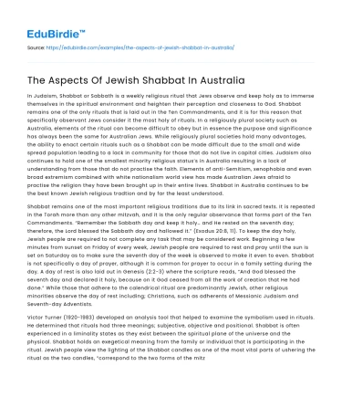 The Aspects Of Jewish Shabbat In Australia