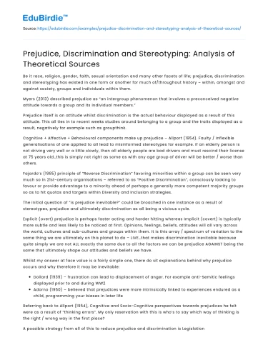 Analysis of Prejudice, Discrimination, Stereotyping Theories
