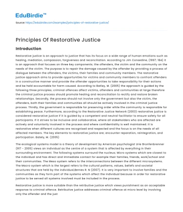 Principles Of Restorative Justice