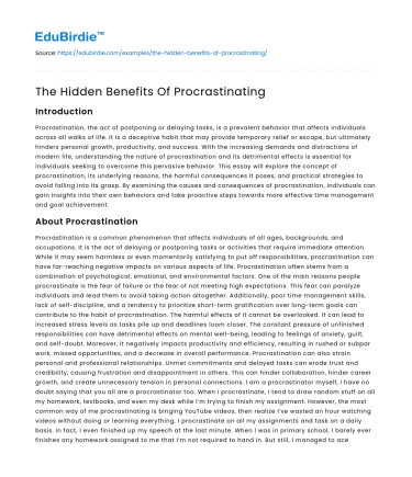 The Hidden Benefits Of Procrastinating