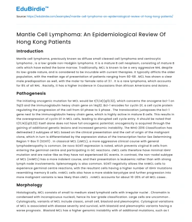 Mantle Cell Lymphoma: An Epidemiological Review Of Hong Kong Patients