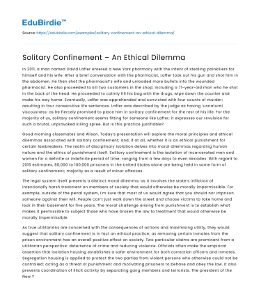 Solitary Confinement – An Ethical Dilemma