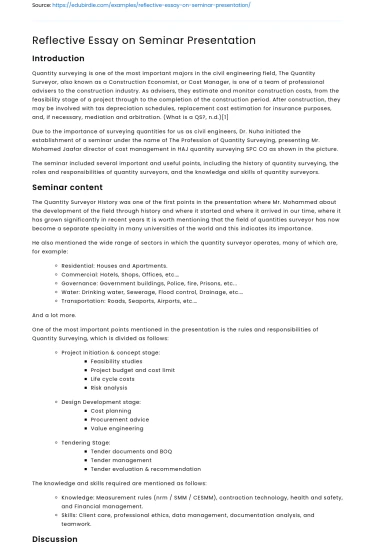 Reflective Essay on Seminar Presentation