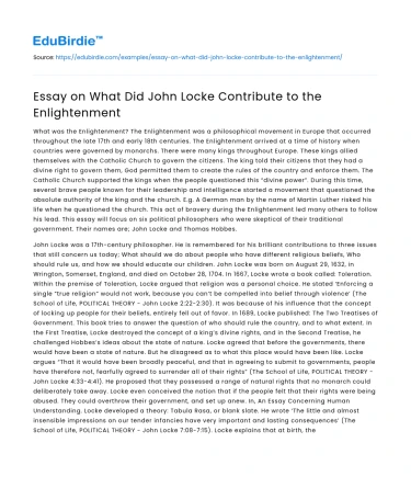 Essay on What Did John Locke Contribute to the Enlightenment