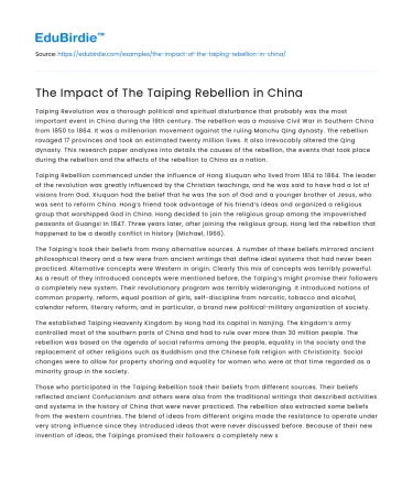 The Impact of The Taiping Rebellion in China