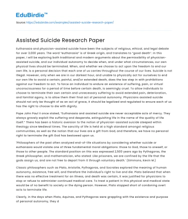 Assisted Suicide Research Paper