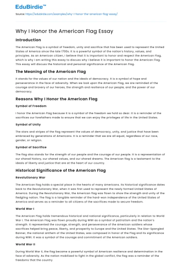 Why I Honor the American Flag Essay