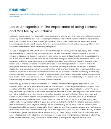 Antagonists in The Importance of Being Earnest and Call Me by Your Name