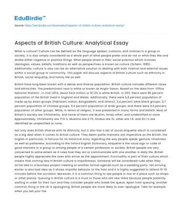 Aspects of British Culture: Analytical Essay