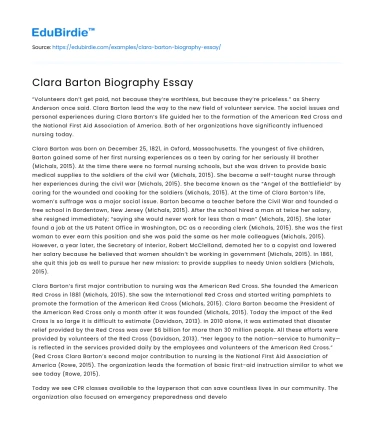 Clara Barton Biography Essay