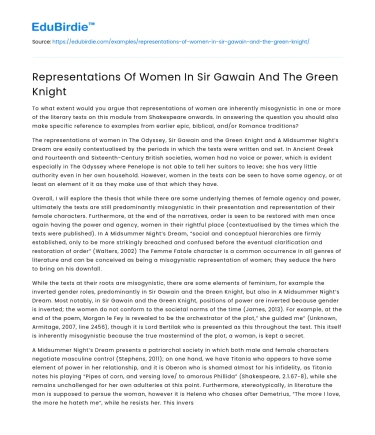 Representations Of Women In Sir Gawain And The Green Knight