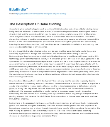 The Description Of Gene Cloning