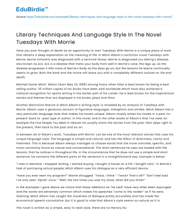 Literary Techniques And Language Style In The Novel Tuesdays With Morrie