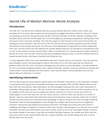 Secret Life of Marilyn Monroe: Movie Analysis