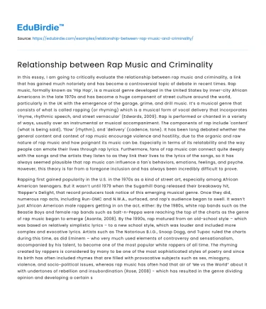 Relationship between Rap Music and Criminality