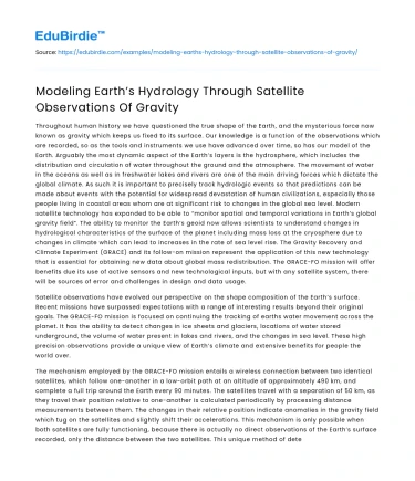 Modeling Earth’s Hydrology Through Satellite Observations Of Gravity