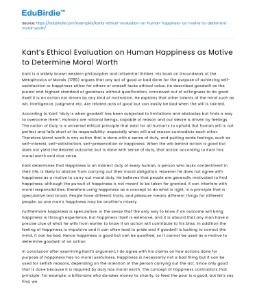 Kant: Human Happiness as Moral Motive