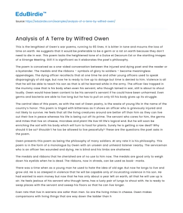 Analysis of A Terre by Wilfred Owen