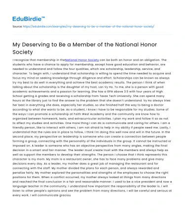 Embodying the Values of the National Honor Society