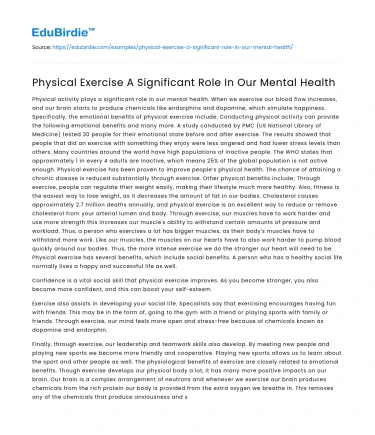 Physical Exercise A Significant Role In Our Mental Health