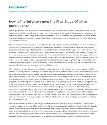 How Is The Enlightenment The Final Stage Of Other Revolutions?