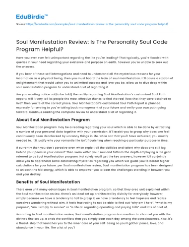 The Efficacy of the Personality Soul Code Program