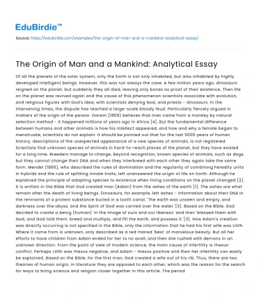 The Genesis of Humanity: A Scholarly Perspective